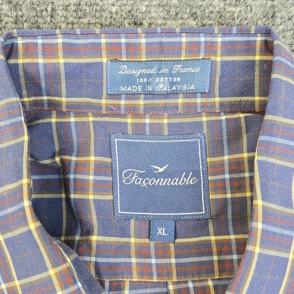 Vintage Façonnable Button-Down Shirt XL Plaid Made in‎ Malaysia 100% Cotton - Picture 5 of 9